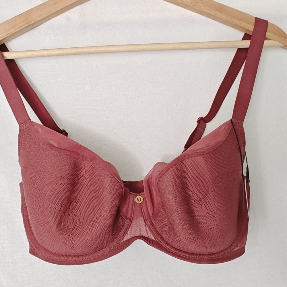 Understance Leslie Smooth Lace Flexwire Lightly Padded Demi Bra Deep Crimson 32G